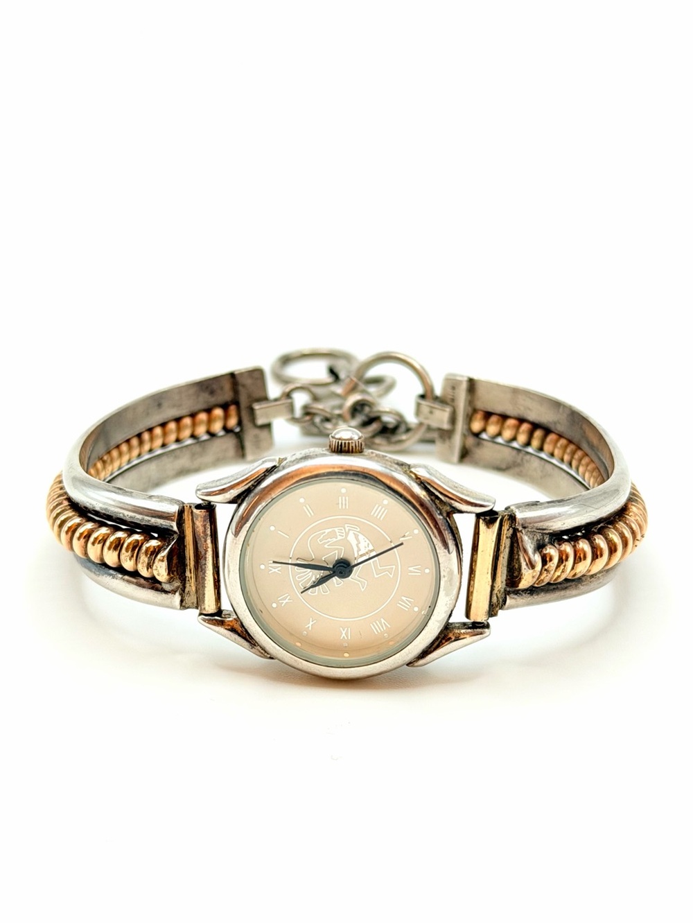 Vintage Signed Tahe Sterling 12K Gold Filled WORKING Kokopelli Toggle Watch 7-8”